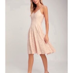 Lulus BLUSH PINK LACE MIDI SKATER DRESS Wedding Guest Graduation Spring Medium M